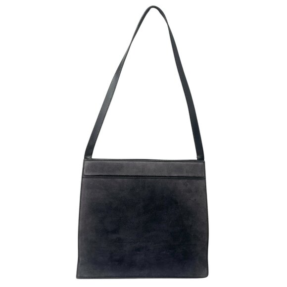 GUCCI Vintage G Square Logo Shoulder Bag Handbag Black Gold Suede [105633] - Picture 6 of 13